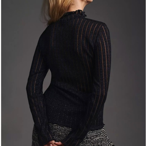 NWT Pilcro by Anthropologie Turtleneck Navy Blue Metallic Sheer Top Size XS - Picture 2 of 10